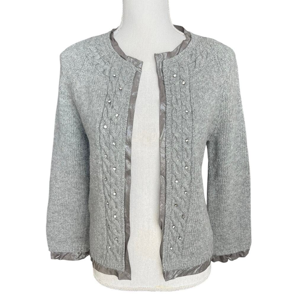 J. Crew gray cardigan sweater wool cashmere preppy rhinestone academia Y2K